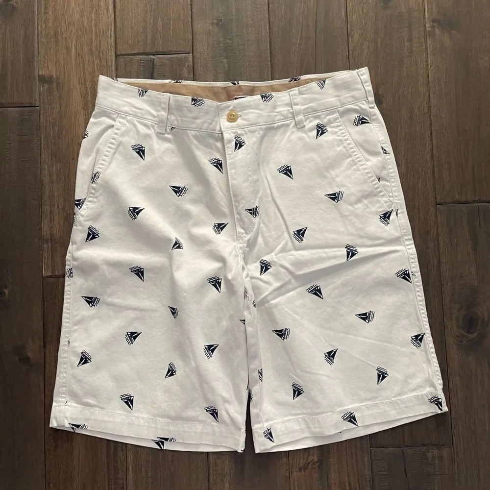 IZOD Saltwater White & Blue Nautical Preppy Sailboat Chino Shorts 32 x 10.5